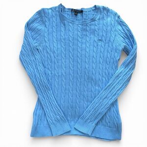 Brooks Brothers Sweater Women M Blue Cable Knit Cotton Pullover Old Money Preppy